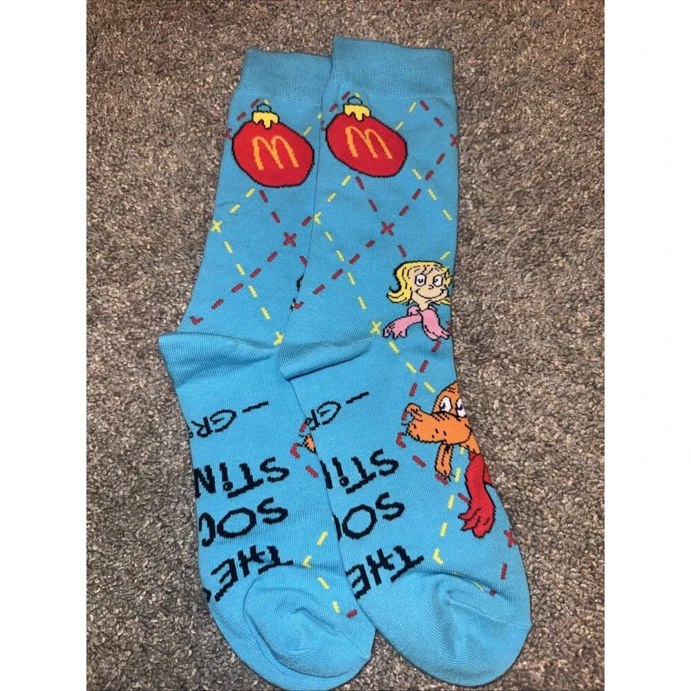 2 Pair 2025 McDONALD'S Grinch Socks Red And Teal Christmas Adult Happy Meal